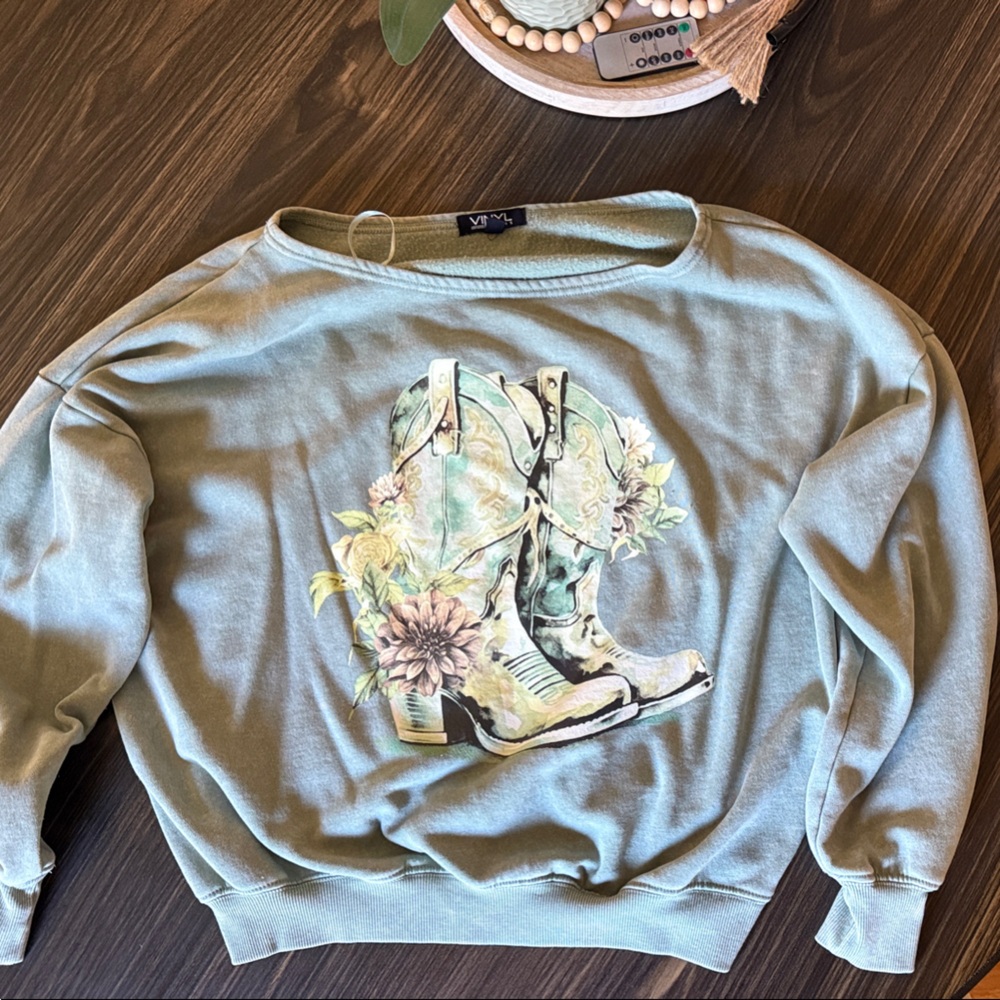 Mint Green Graphic Crew Neck Sweater
